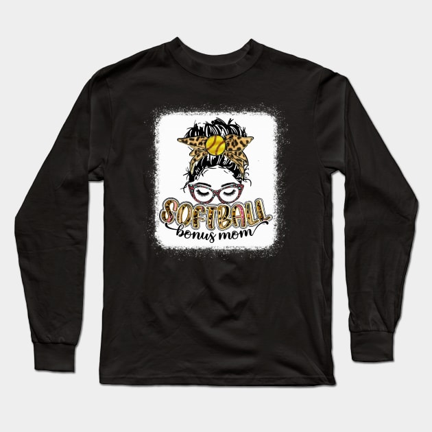 Softball Bonus Mom Leopard Long Sleeve T-Shirt by Wonder man 